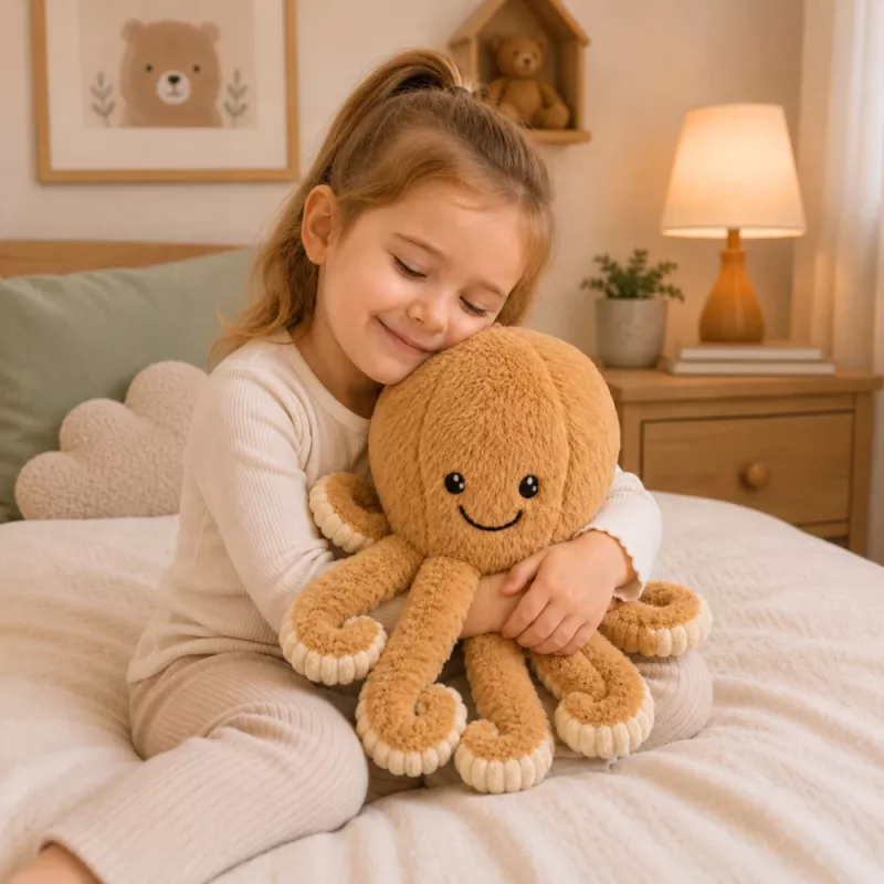 LEAN TOYS plyšová chobotnica s elastickými chápadlami, béžová 50 cm – mäkká plyšová hračka
