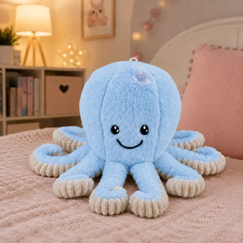 LEAN TOYS plyšová chobotnica s prísavkou, modrá, 16 cm
