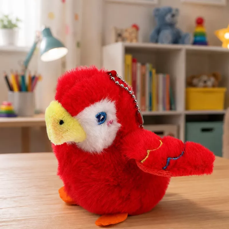 LEAN TOYS Plush papagáj kľúčenka červená 9 cm