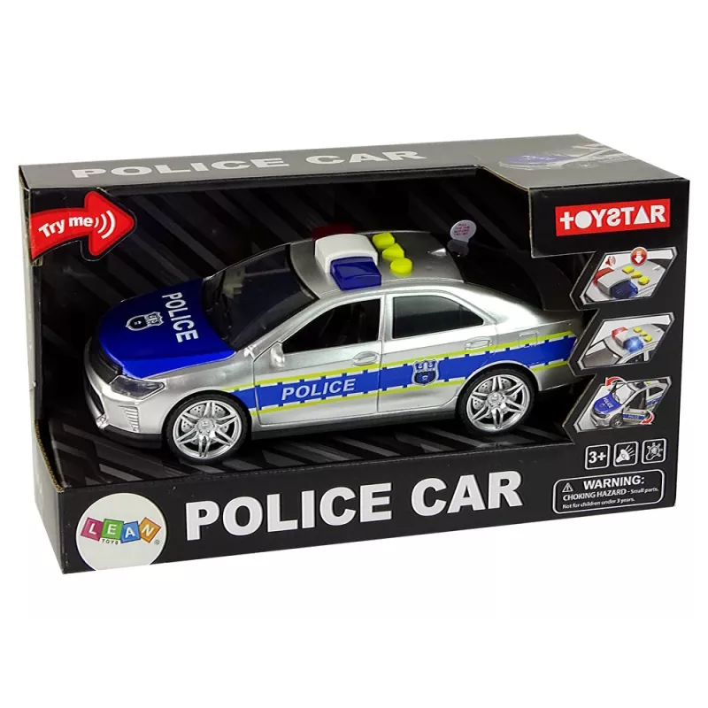 LEAN TOYS Polícia auto 1:14 nárazový pohon zvuky svetlo strieborná
