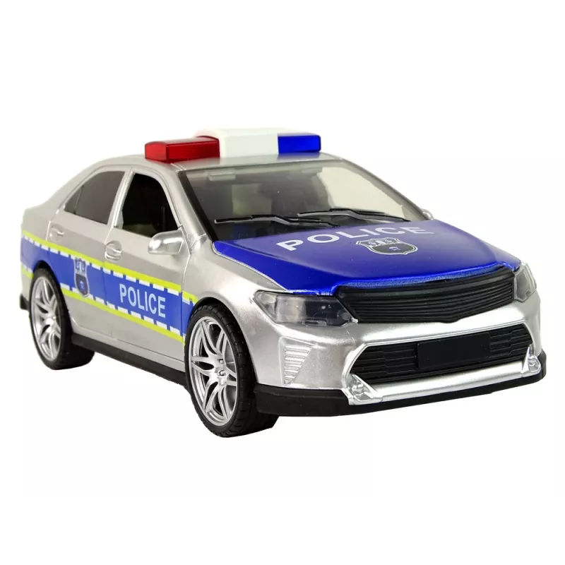 LEAN TOYS Polícia auto 1:14 nárazový pohon zvuky svetlo strieborná