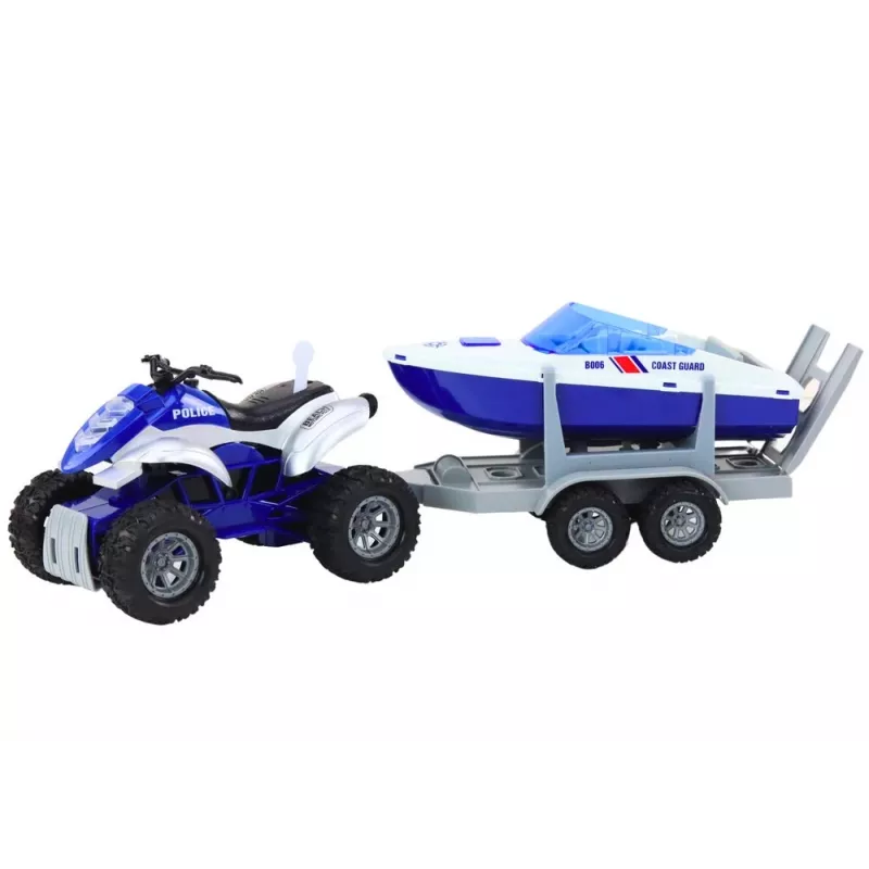 LEAN TOYS Policajné štvorkolka s prívesom a motorovým člnom