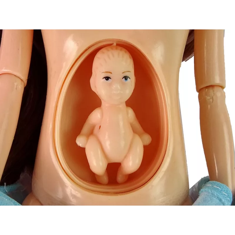 LEAN TOYS Tehotná mama bábika s otváracím bruškom a modrými šatami 30 cm