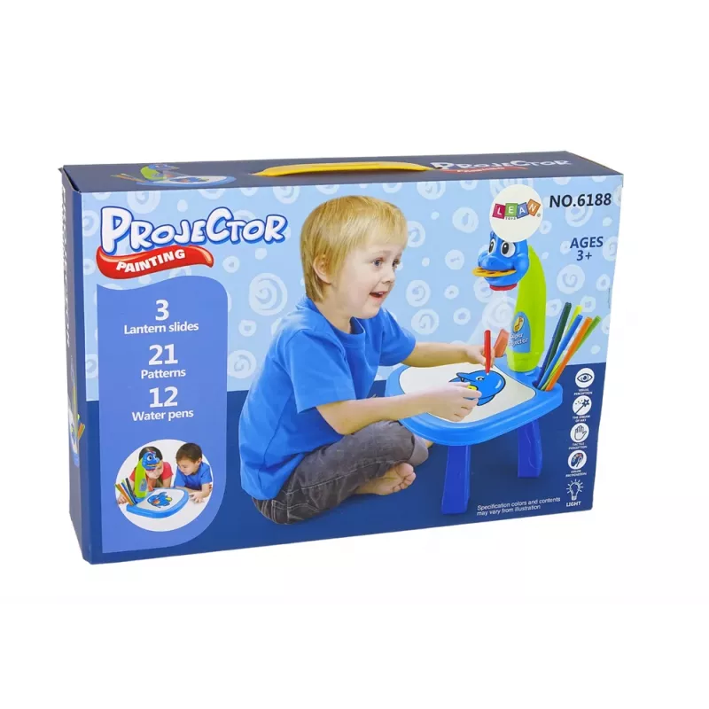 LEAN TOYS Projektor na učenie kreslenia, dinosauří projektorový stolík