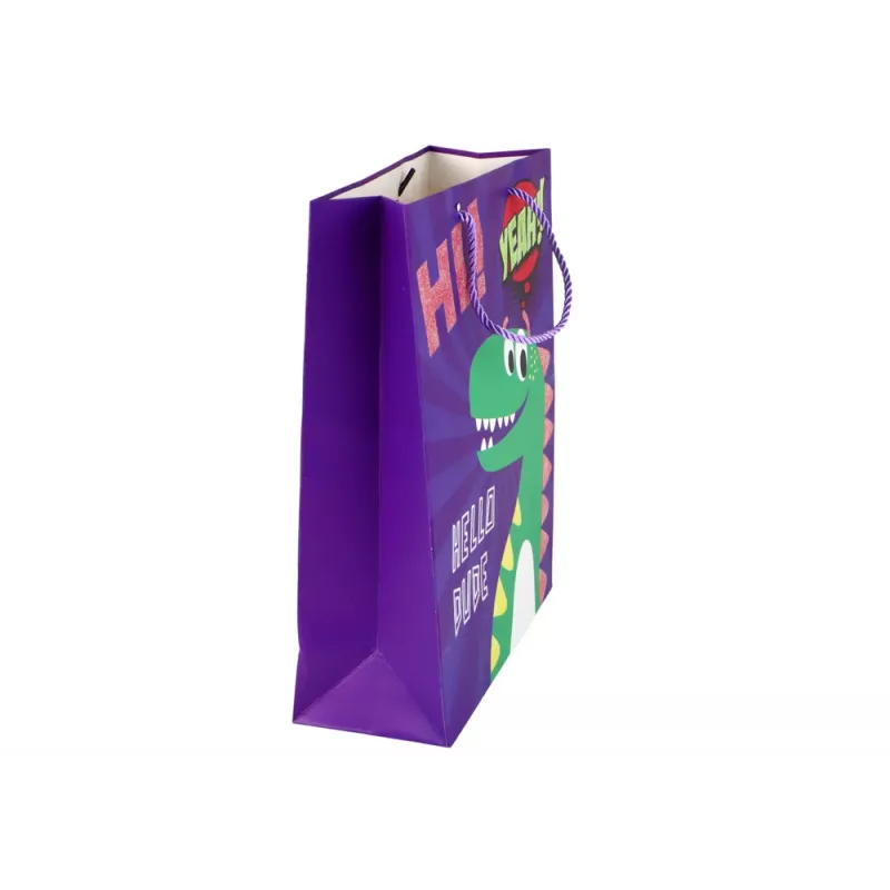 LEAN TOYS fialový dinosaurus papierová darčeková taška 32cm x 26cm x 10cm