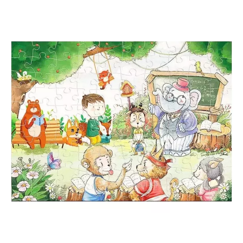 LEAN TOYS Puzzle škola pre zvieratá 100 dielov