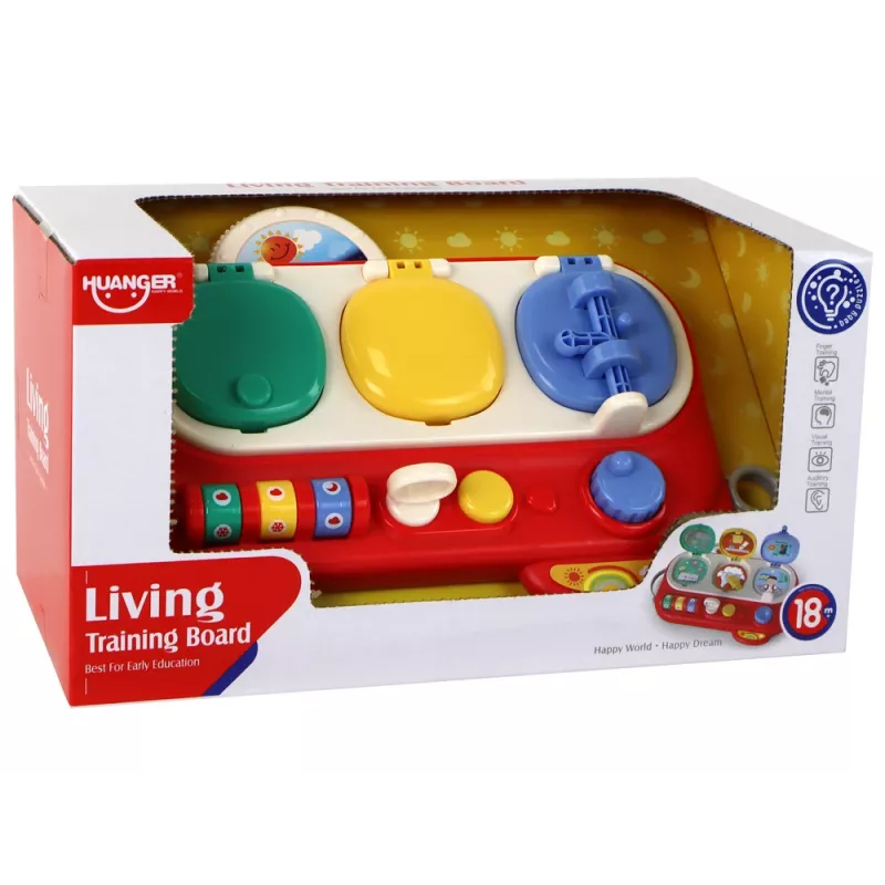 LEAN TOYS Červená senzorická vzdelávacia tabuľa pre deti - 12 aktivít drevená busy board