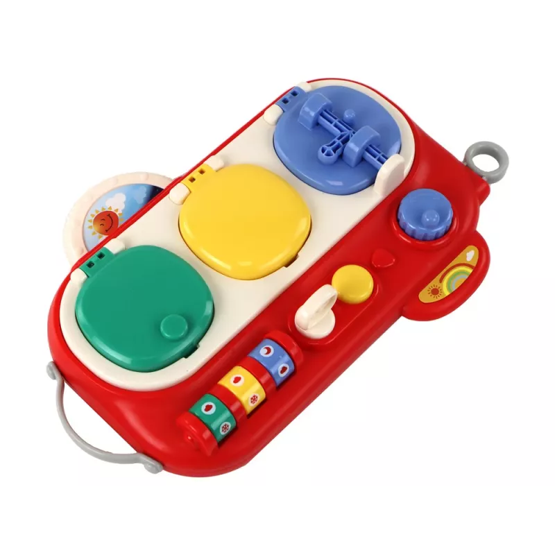LEAN TOYS Červená senzorická vzdelávacia tabuľa pre deti - 12 aktivít drevená busy board