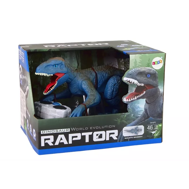 LEAN TOYS dinosaurus na diaľkové ovládanie Velociraptor so zvukom a revom, modrý