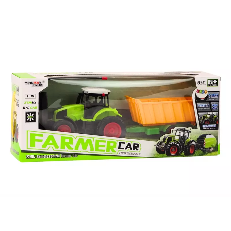 LEAN TOYS diaľkovo ovládaný traktor s prívesom RC 1:16 zelený