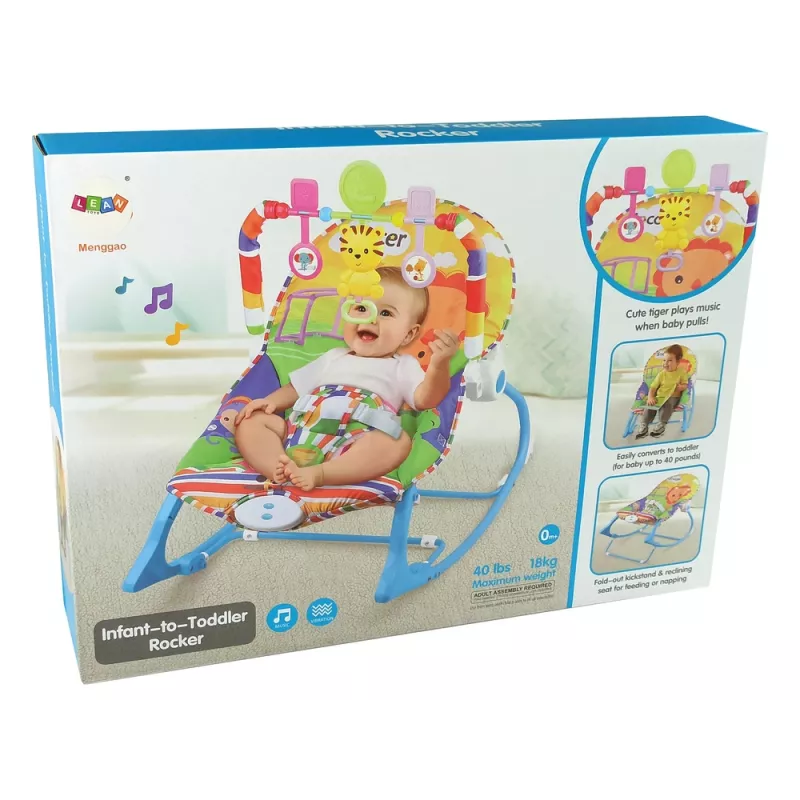 LEAN TOYS hojdacie kreslo 2in1 modrý tiger zvuky vibrácie
