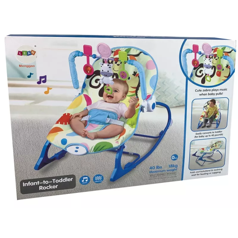 LEAN TOYS hojdacie kreslo 2in1 modrá zebra zvuky vibrácie