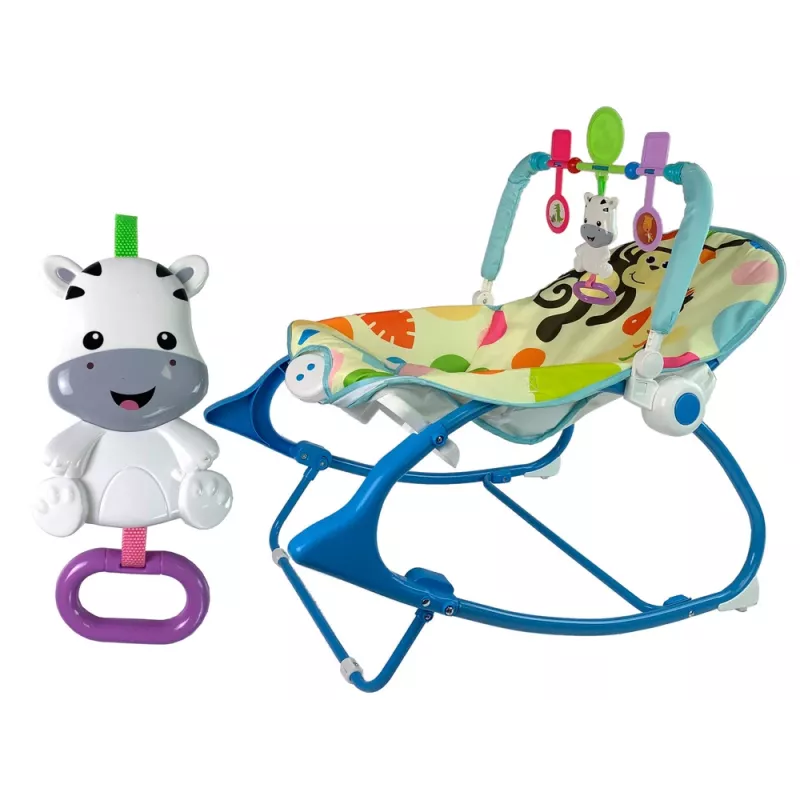 LEAN TOYS hojdacie kreslo 2in1 modrá zebra zvuky vibrácie