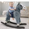 LEAN TOYS hojdací kôň so sedlom, opierkami na nohy, zvukmi, sivá, 74 cm