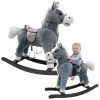 LEAN TOYS hojdací kôň so sedlom, opierkami na nohy, zvukmi, sivá, 74 cm