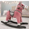 LEAN TOYS hojdací kôň so sedlom, nožnou hojdačkou, zvukmi, ružová, 74 cm