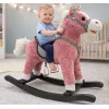 LEAN TOYS hojdací kôň so sedlom, nožnou hojdačkou, zvukmi, ružová, 74 cm