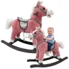 LEAN TOYS hojdací kôň so sedlom, nožnou hojdačkou, zvukmi, ružová, 74 cm