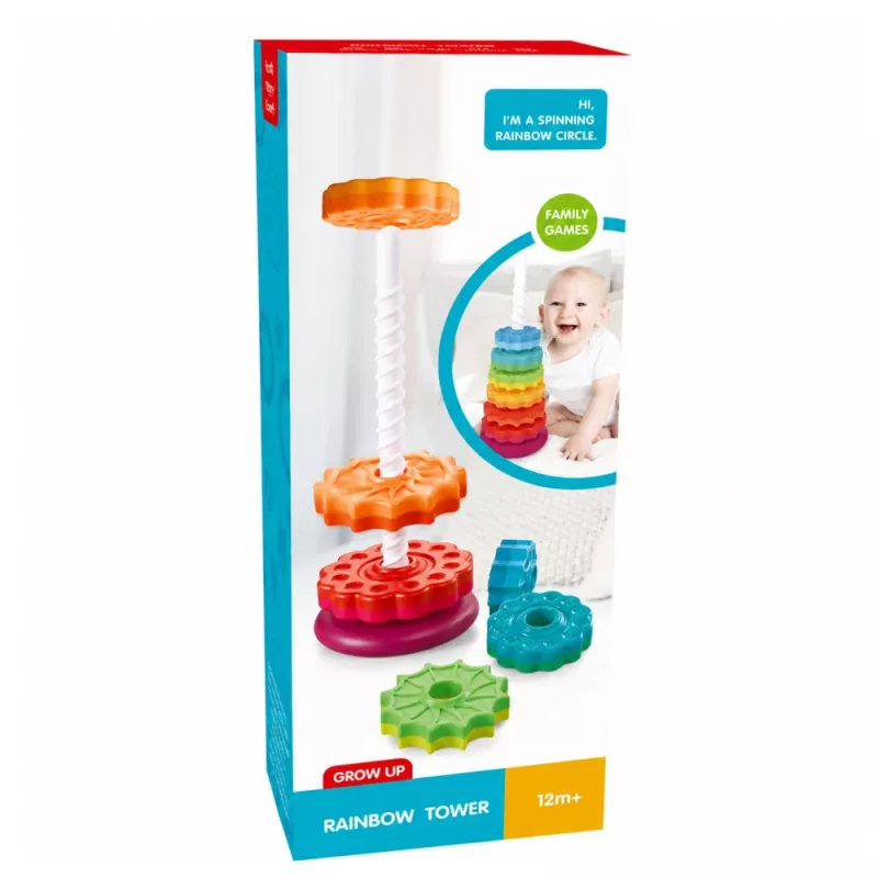 LEAN TOYS otočná pyramídová veža triedič dúha puzzle 36cm 6 dielov