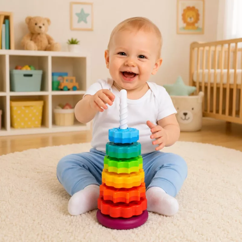 LEAN TOYS otočná pyramídová veža triedič dúha puzzle 36cm 6 dielov