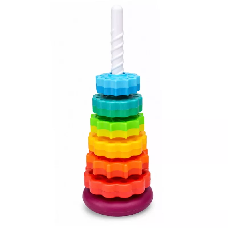 LEAN TOYS otočná pyramídová veža triedič dúha puzzle 36cm 6 dielov