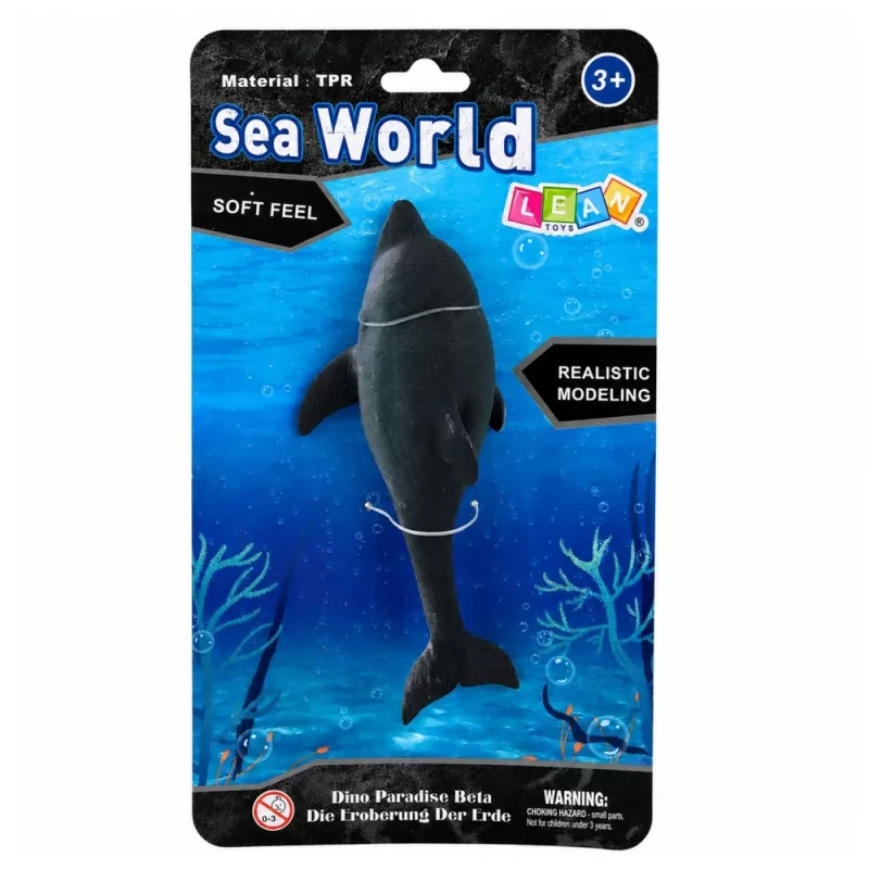 LEAN TOYS Gumená figúrka delfína, mäkká a realistická, TPR, tmavosivá, 17,5 cm