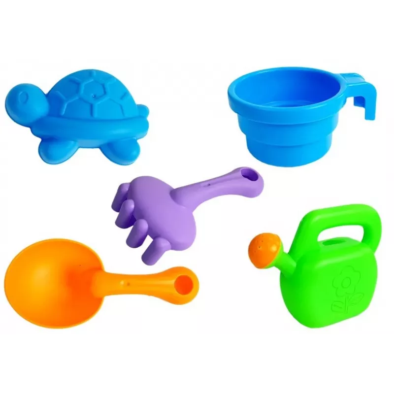 LEAN TOYS stolík do pieskoviska s formičkami, lopatkou, hrabličkami a obláčikom - viacfarebný