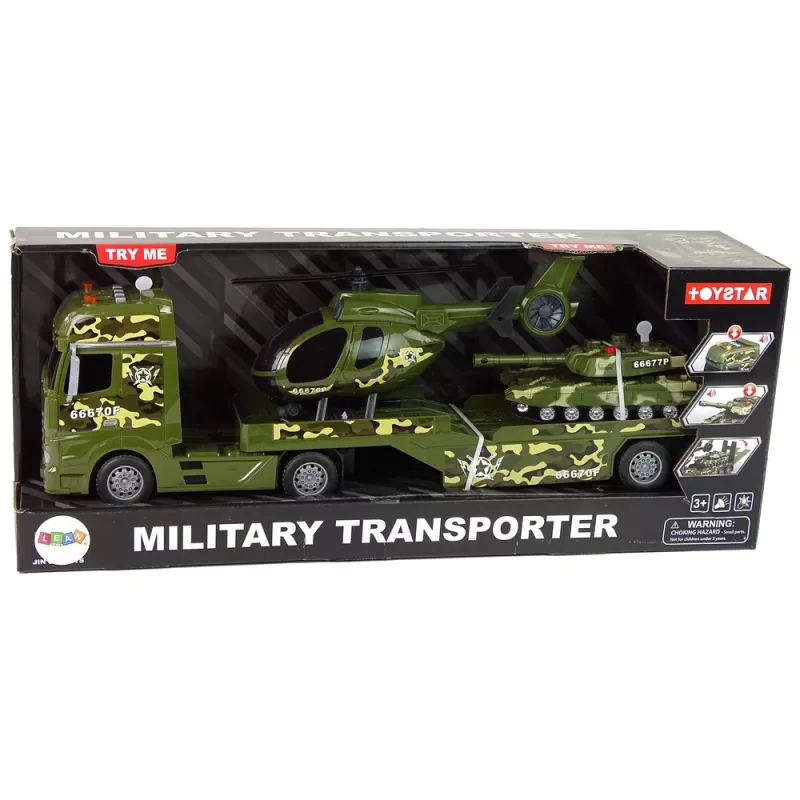 LEAN TOYS Sada vojenský tank pohon trením vrtuľník kamión