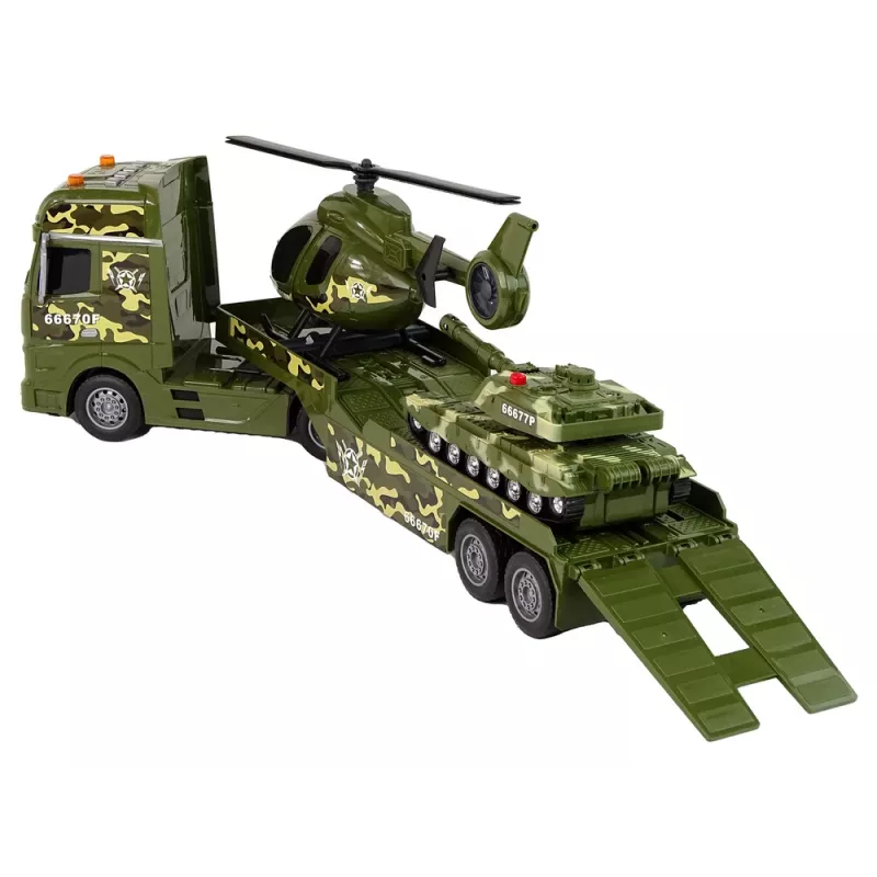 LEAN TOYS Sada vojenský tank pohon trením vrtuľník kamión