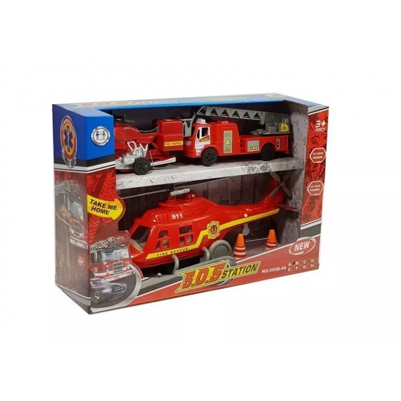 LEAN TOYS Sada hasičské vozidlá vrtuľník motor svetlo zvuky