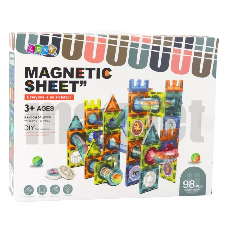 LEAN TOYS Sada magnetických stavebníc guľová dráha farebná 98 dielov