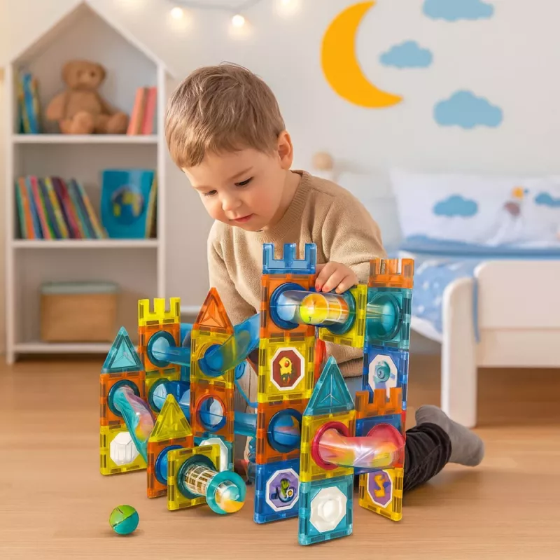 LEAN TOYS Sada magnetických stavebníc guľová dráha farebná 98 dielov