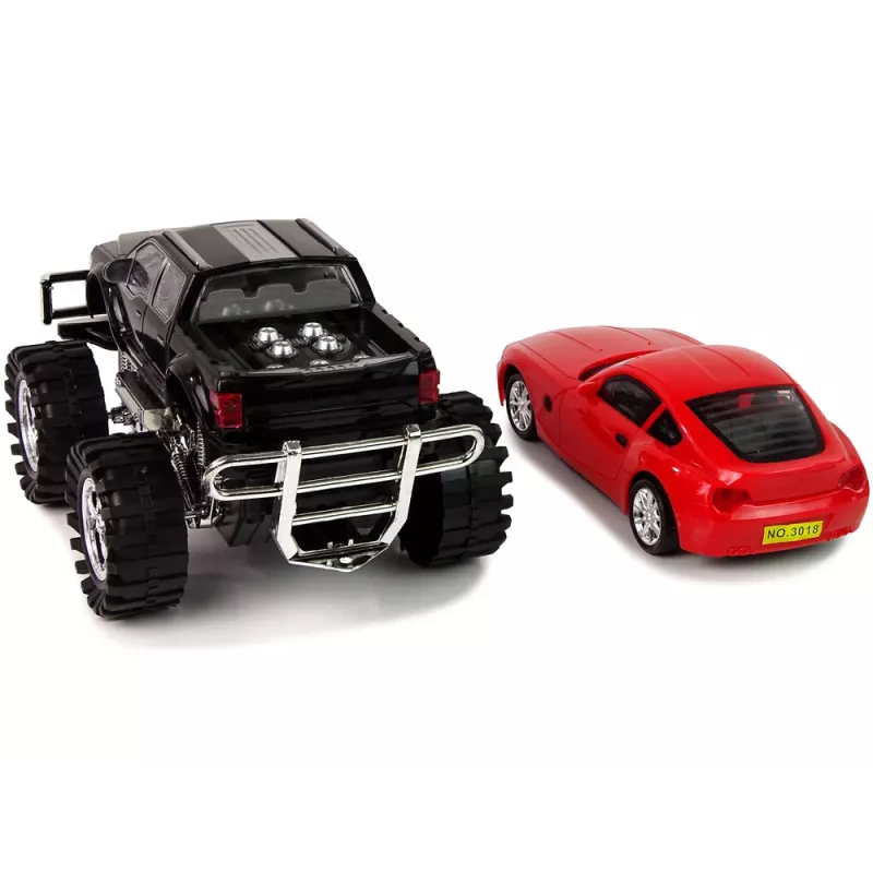 LEAN TOYS Sada vozidiel čierny monster truck biely karavan 58 cm
