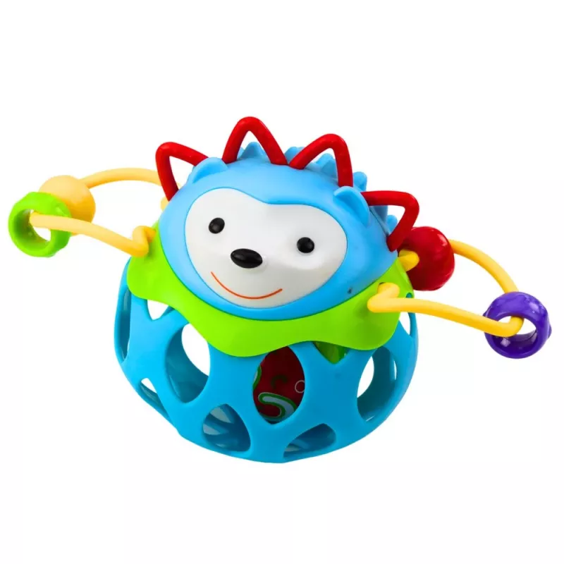 LEAN TOYS mäkká ježko lopta s hrkálkou – senzorická hračka pre bábätká, modrá