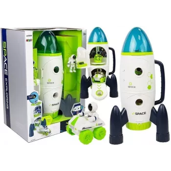 LEAN TOYS Space Rocket Astronom Cosmos Light & Sound – na batérie elektronická hračka raketa s figúrkou astronauta (3x AA)