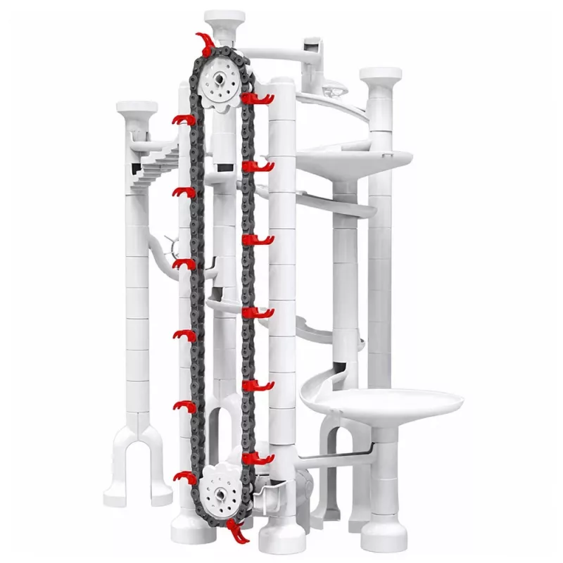 LEAN TOYS Space Track stavebné kocky 153 dielov - 3D farebná guľôčková dráha so tunelmi a loptičkami