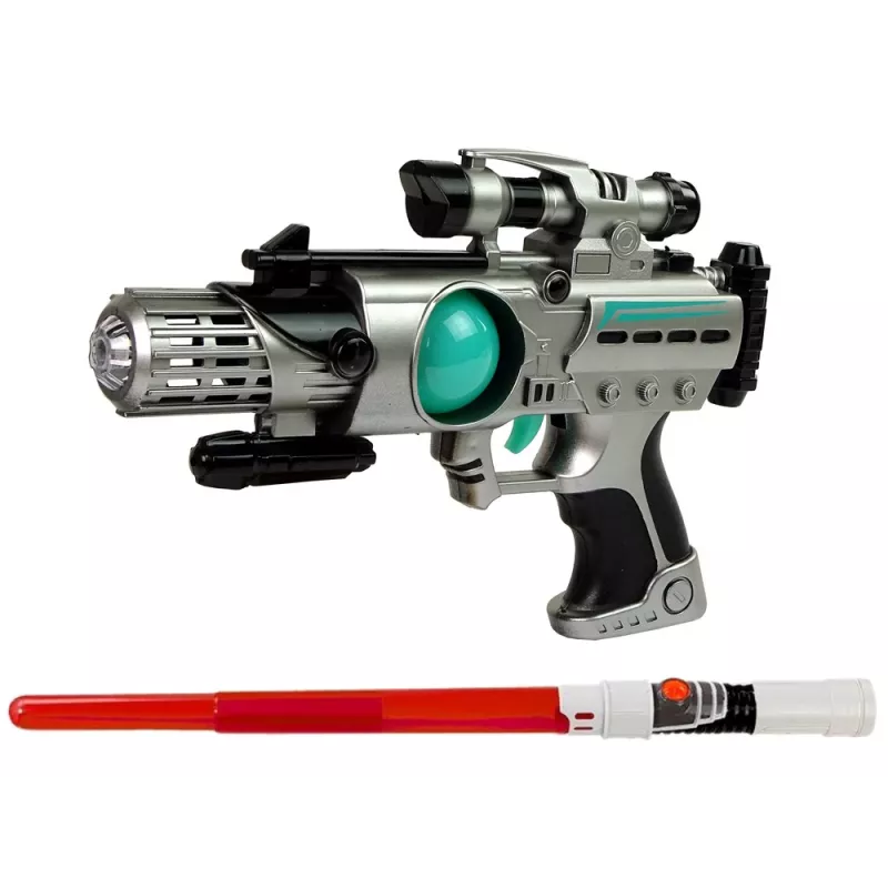 LEAN TOYS Space Warrior súprava laserová zbraň svetelný meč putá vrhací disk