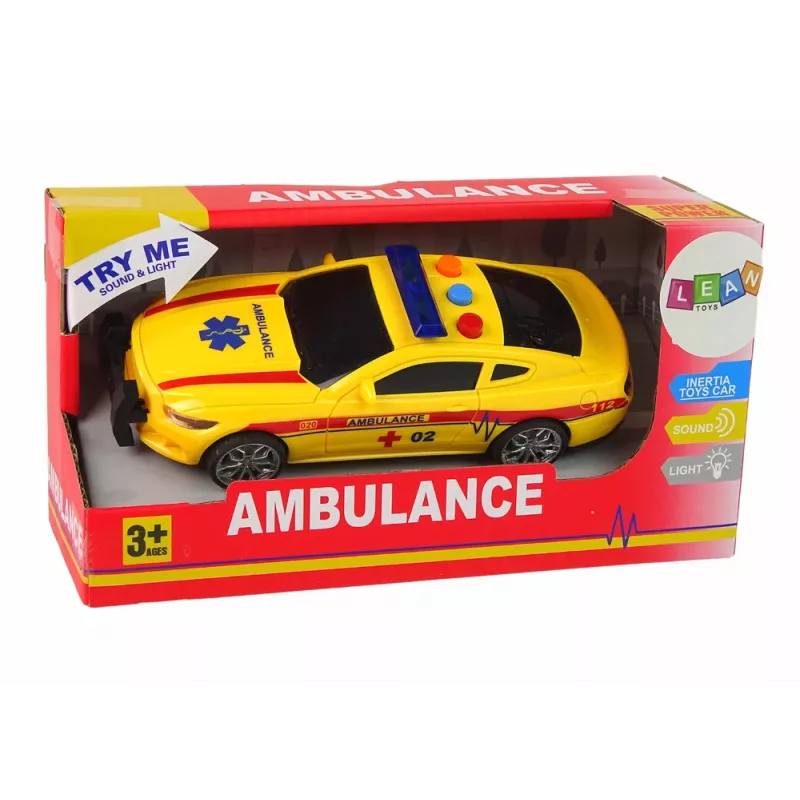 LEAN TOYS Športové auto sanitka svetlá zvuk žltá