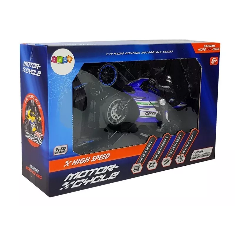 LEAN TOYS Športová motorka 2.4G diaľkovo ovládaná pretekárska dosah 35m modrá