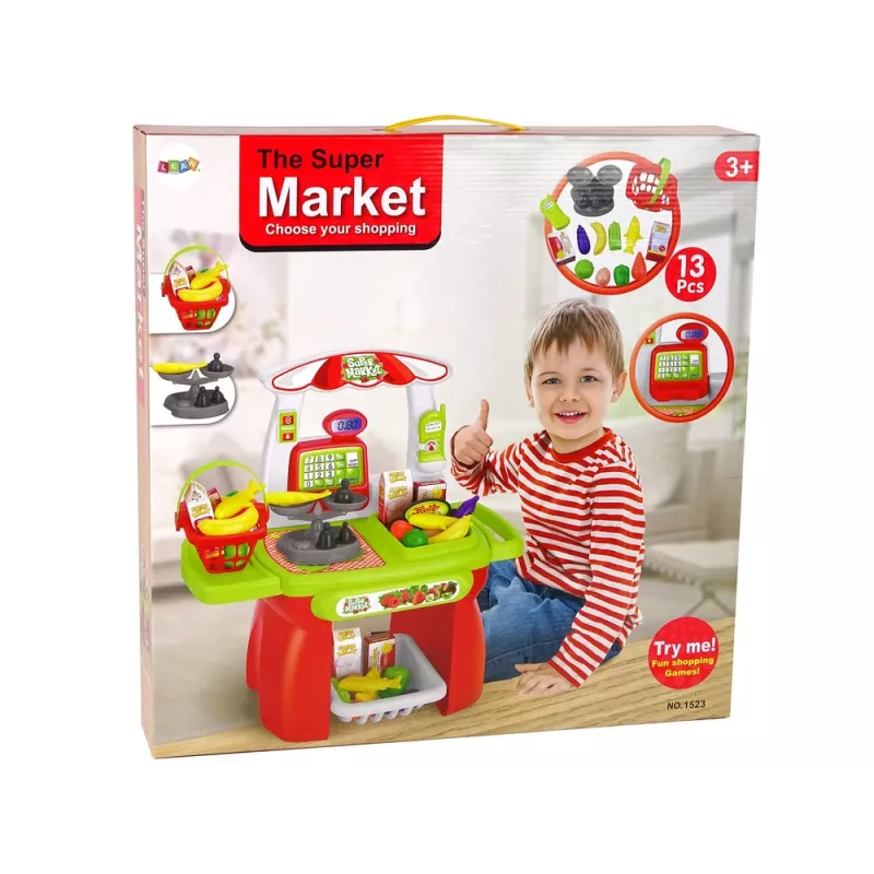 LEAN TOYS Sada supermarket s nákupným košíkom, váhou a potravinami