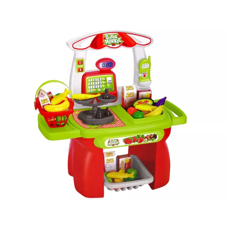 LEAN TOYS Sada supermarket s nákupným košíkom, váhou a potravinami