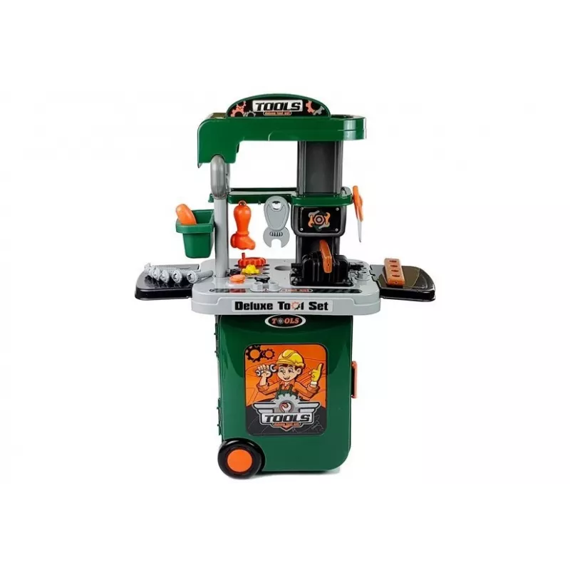 LEAN TOYS súprava náradia v pojazdnej kufríkovej dielni píla skrutkovač
