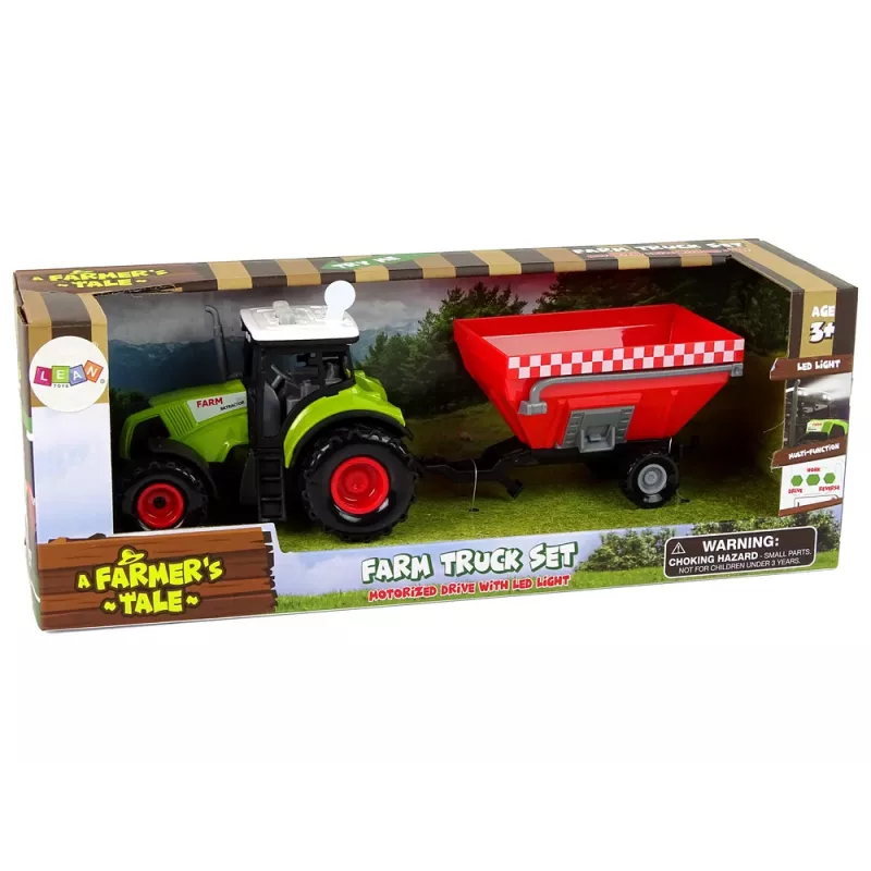 LEAN TOYS Traktor farma odnímateľný náves na obilie zvuk zelený