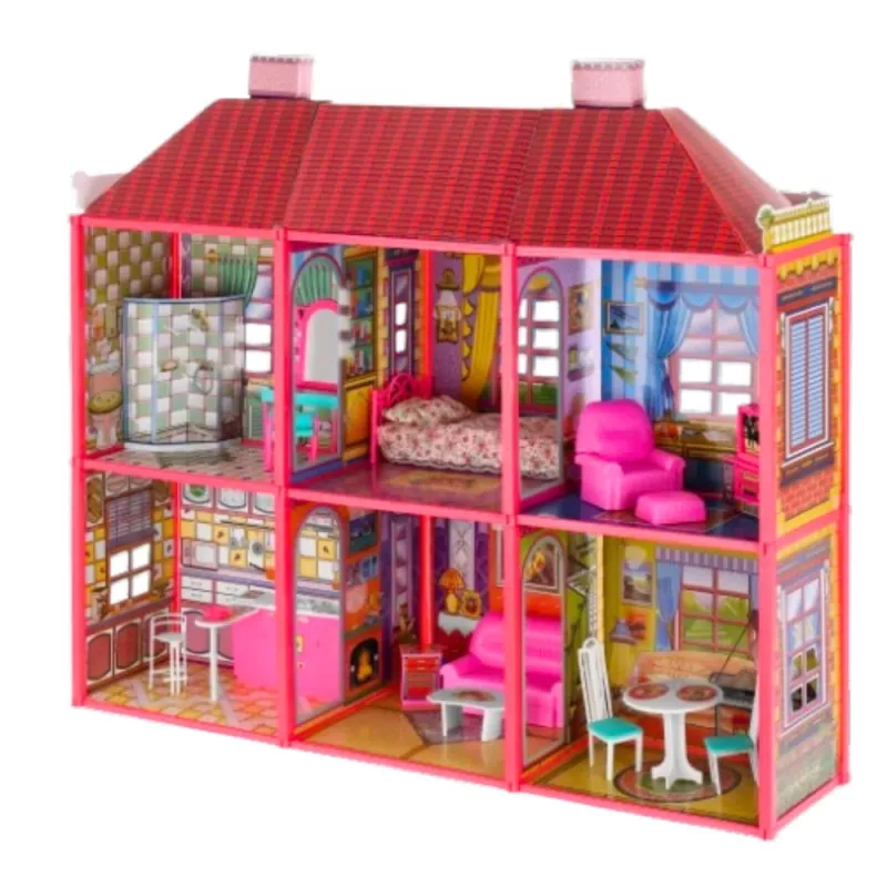 LEAN TOYS Villa veľký domček pre bábiky 6 izieb nábytok príslušenstvo 128 dielov