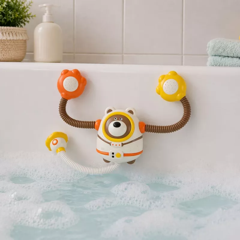 LEAN TOYS Vodná hračka do kúpeľa, medvedík astronaut, sprcha s cirkuláciou vody a prísavkami