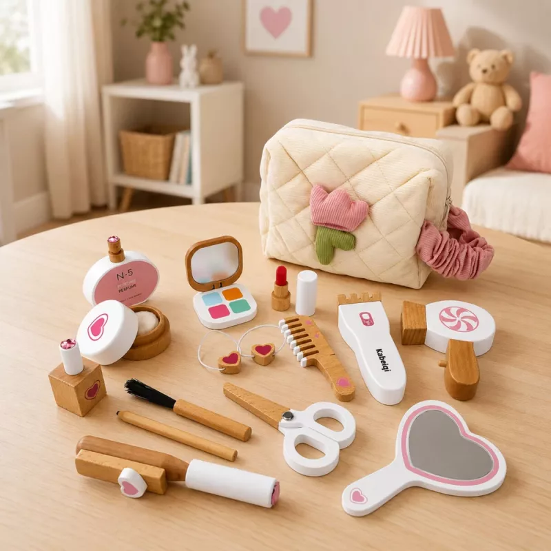 LEAN TOYS drevená sada krásy make-up kozmetická taška príslušenstvo 16 ks