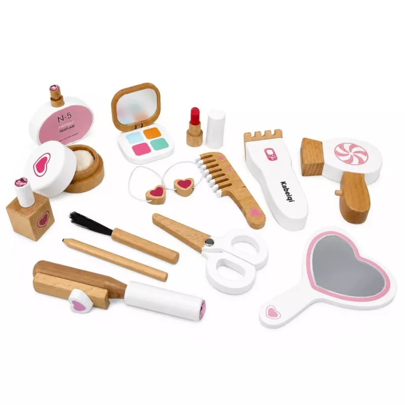 LEAN TOYS drevená sada krásy make-up kozmetická taška príslušenstvo 16 ks
