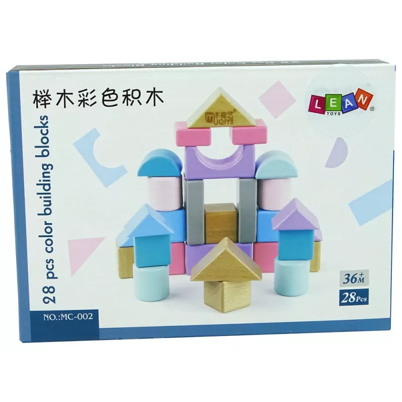 LEAN TOYS drevené kocky pastelové farby 28 dielov hrad
