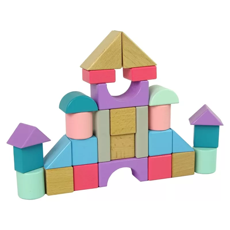 LEAN TOYS drevené kocky pastelové farby 28 dielov hrad