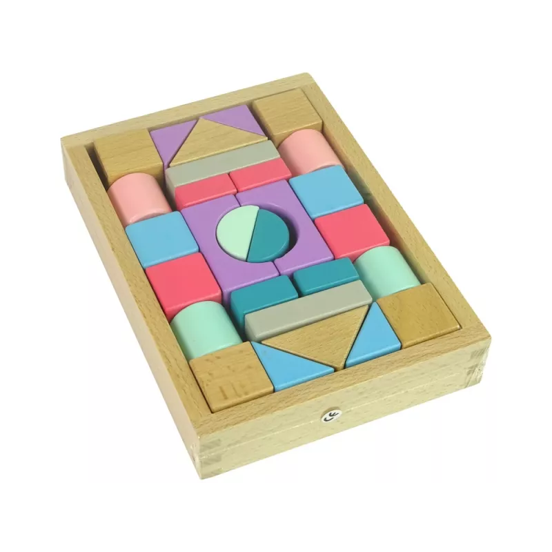 LEAN TOYS drevené kocky pastelové farby 28 dielov hrad